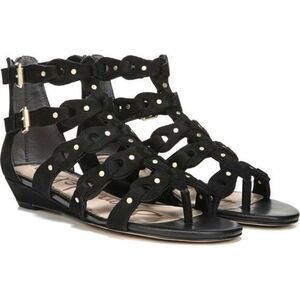 NEW Sam Edelman Draper Cage Sandal Wedge Black Suede‎ Womens Size 6